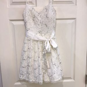 Party Dress White with sequins and satin belt size1. B Smart